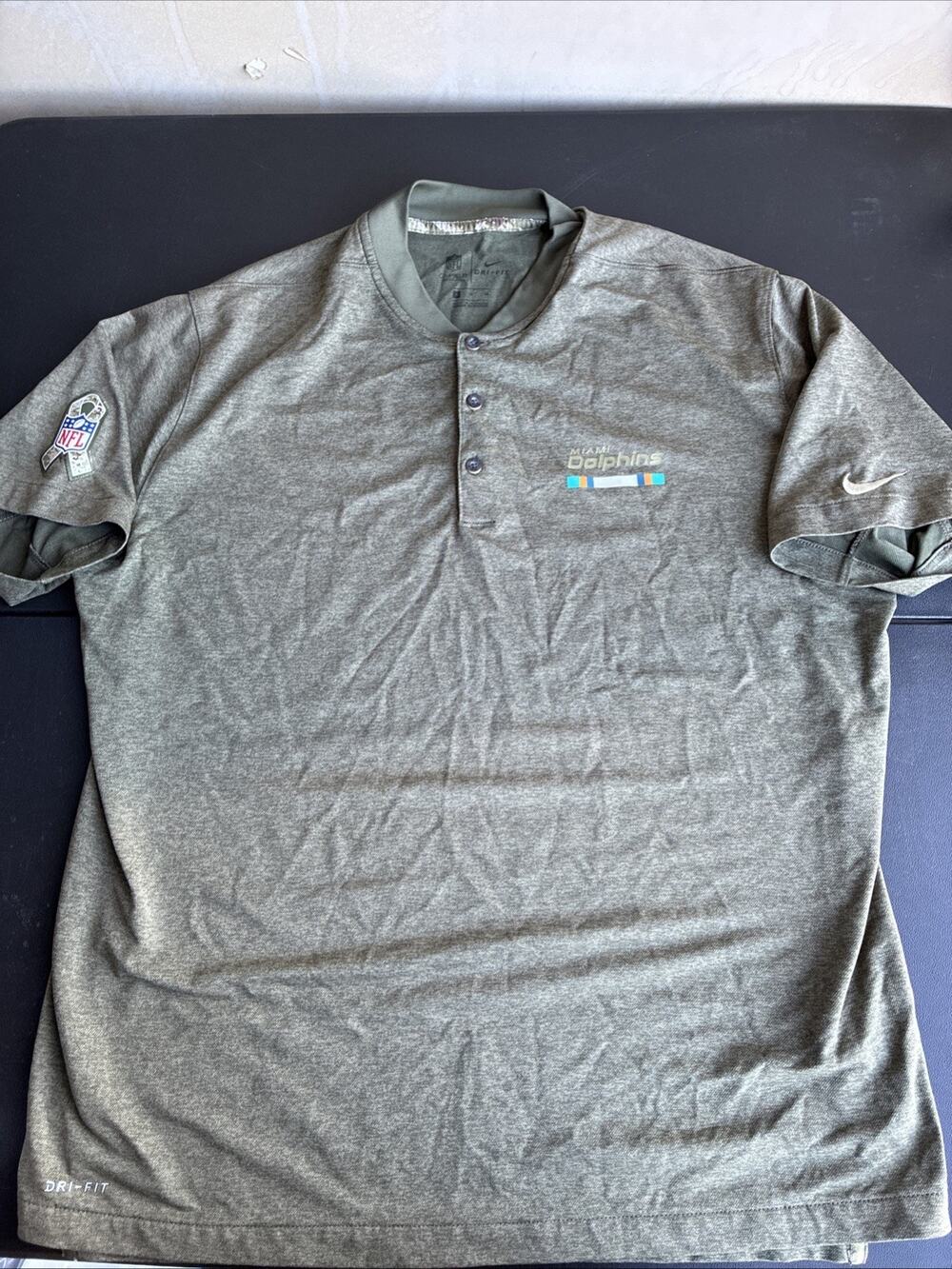 Miami Dolphins Shirt Mens XL Green NFL Football Nike Henley Salute Service